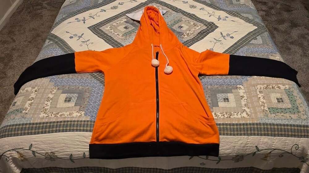 Kawaii Fox Ears Anime Orange and Black Zip-Up Cosplay Hoodie Sweatshirt